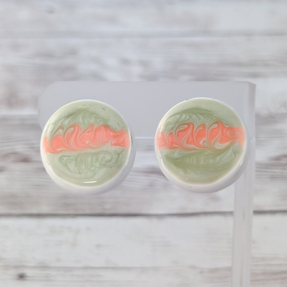 Vintage Clip On Earrings Retro Green & Orange Stud Conversion